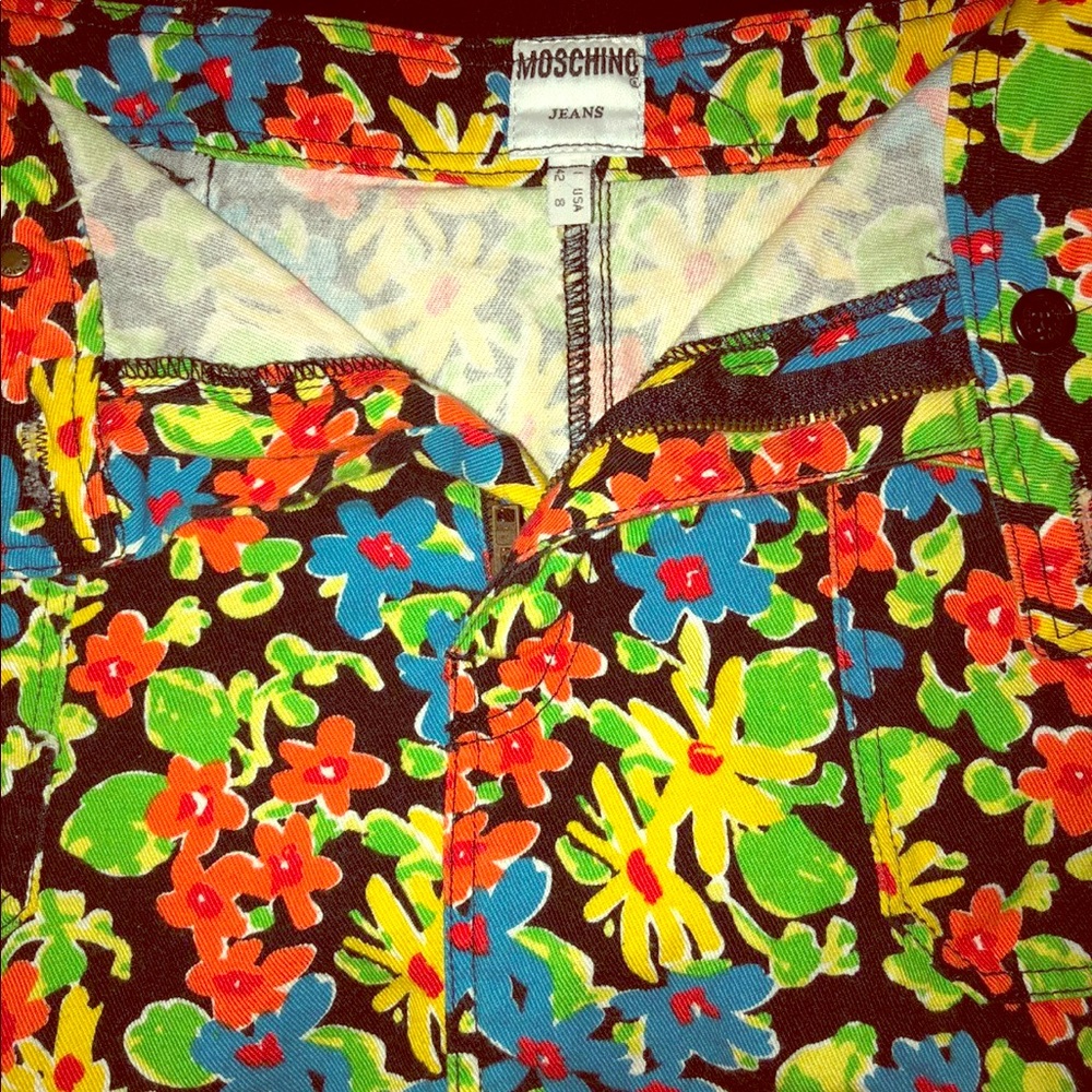 Vintage Floral Mini Jean Skirt, 2 front pockets